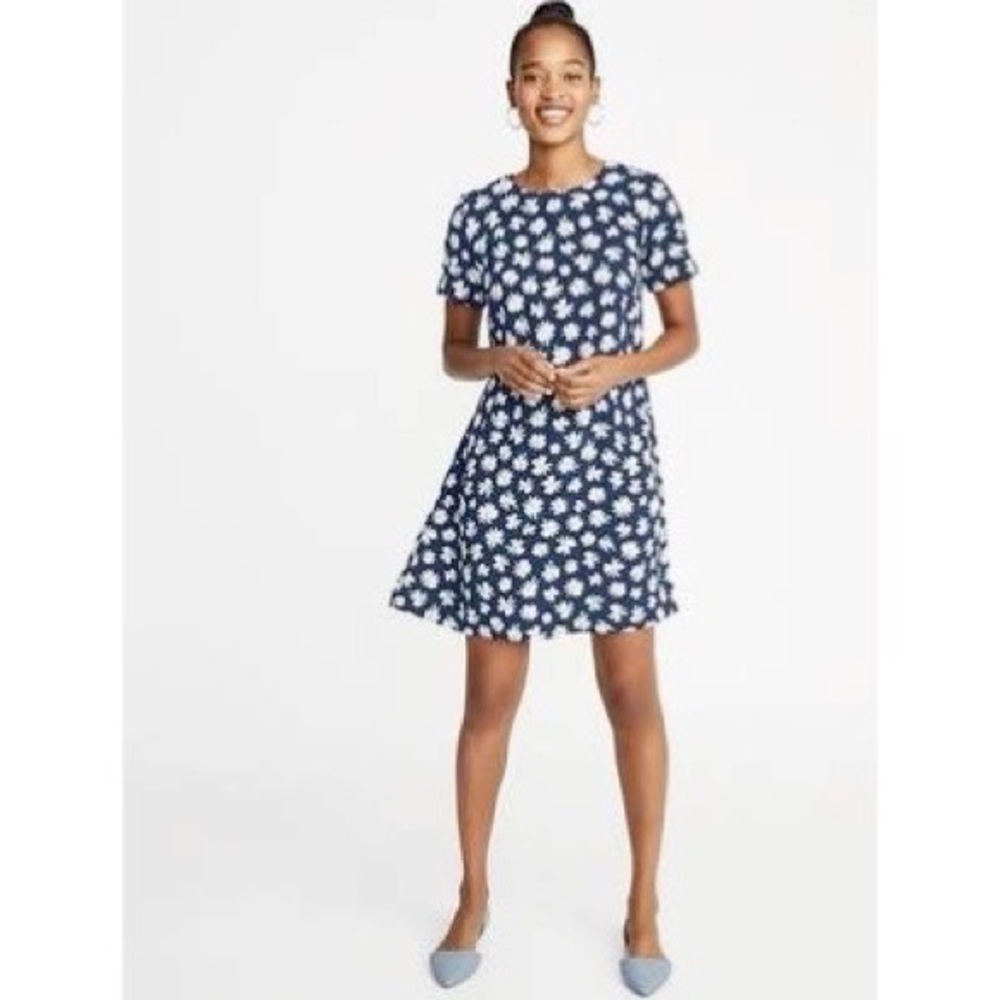 Old Navy Daisy Floral Print Short Sleeve A Line Shift Dress SZ M